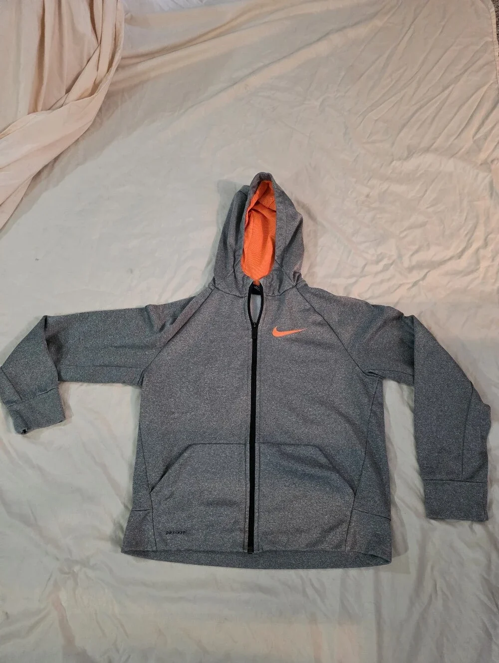 Nike Kids Gray Full-Zip Hoodie with Orange Lining